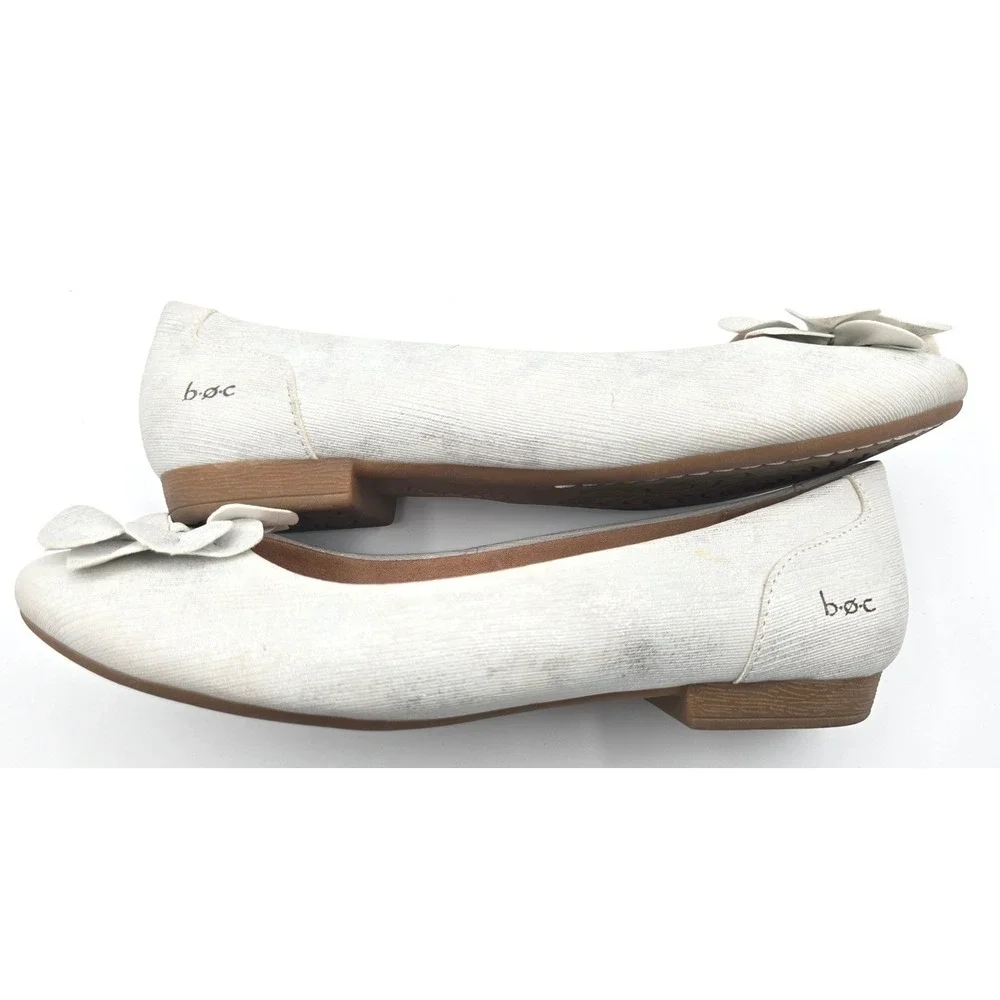 B.O.C. Born Concept‎ Silver White Floral Ballet Flats Womens 9.5 Metallic